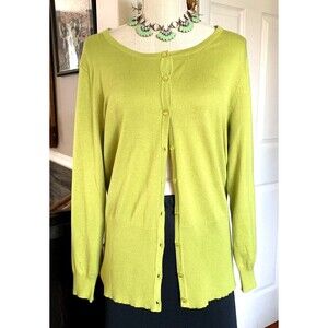 Ashley Stewart Cardigan Womens Size 14/16 Lime Green Sweater Top